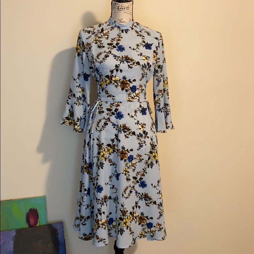 Topshop Blue Floral Midi Dress
